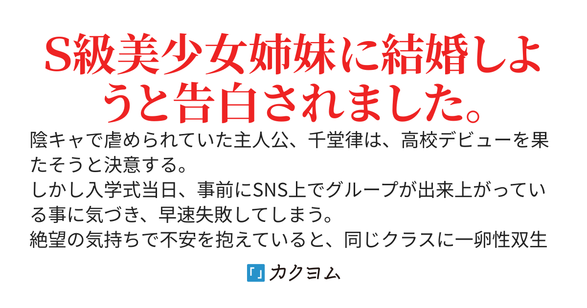 【完】高校デビューに失敗した俺、幼い頃に結婚を誓ったＳ級美少女姉妹と入学式で再会、幸せ学園生活がはじまりました。